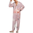 thumbnail image 5 of Flamingo Floral Pattern Unisex Adult Onesie Pajamas with Pockets for Women Men Hooded Loungewear, 5 of 8