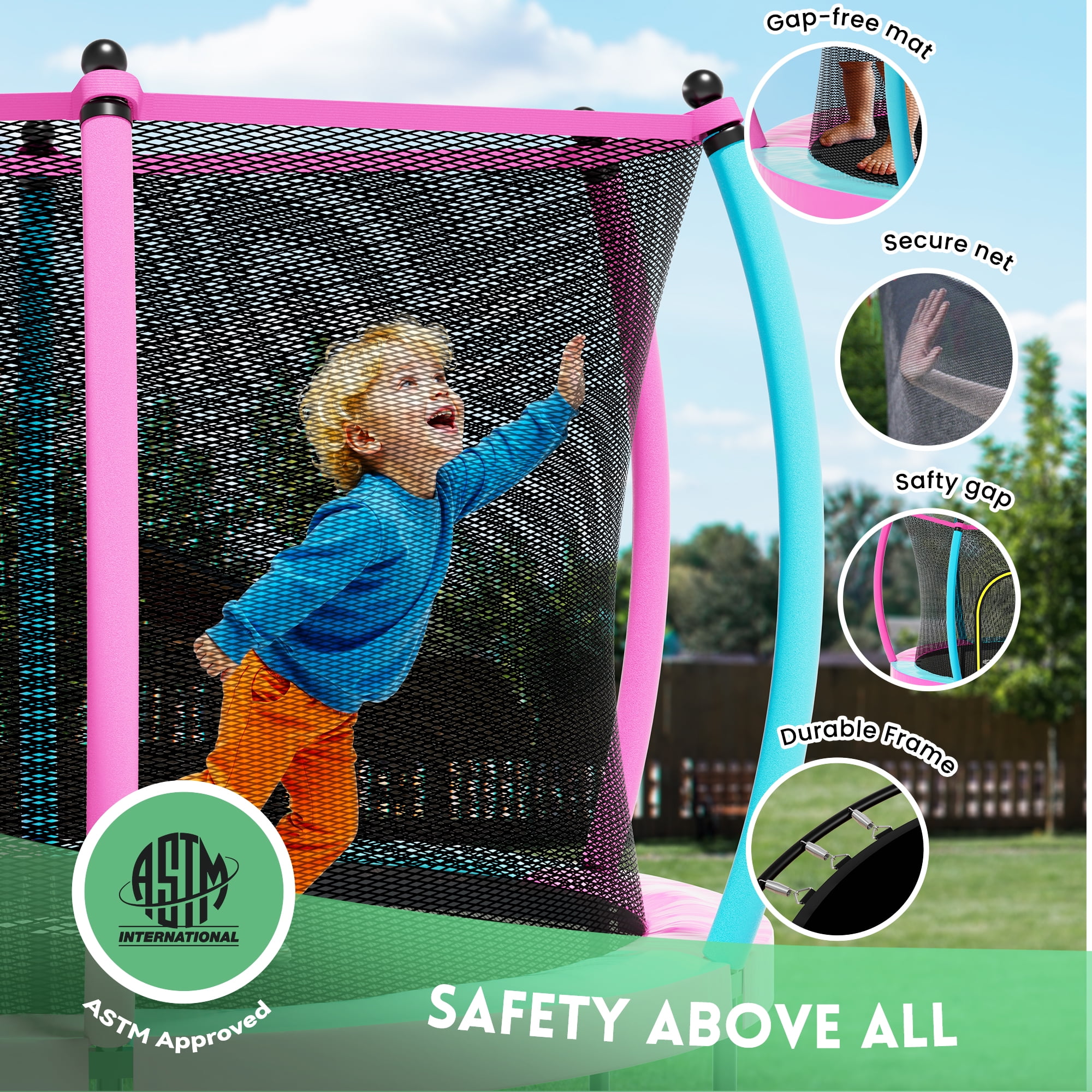 GVDV Kids Trampoline with Safety Enclosure