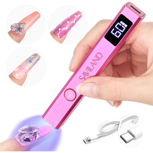Yazoeia Handheld Nail UV Lamp: 12W Portable Mini UV Nail Gel Lamp 3 Timer Settings LED Nail Lamp 400mAh Rechargeable Type-c USB LCD Display Nail Dryer for Home Personal Self Use (Pink) CJC912-122159