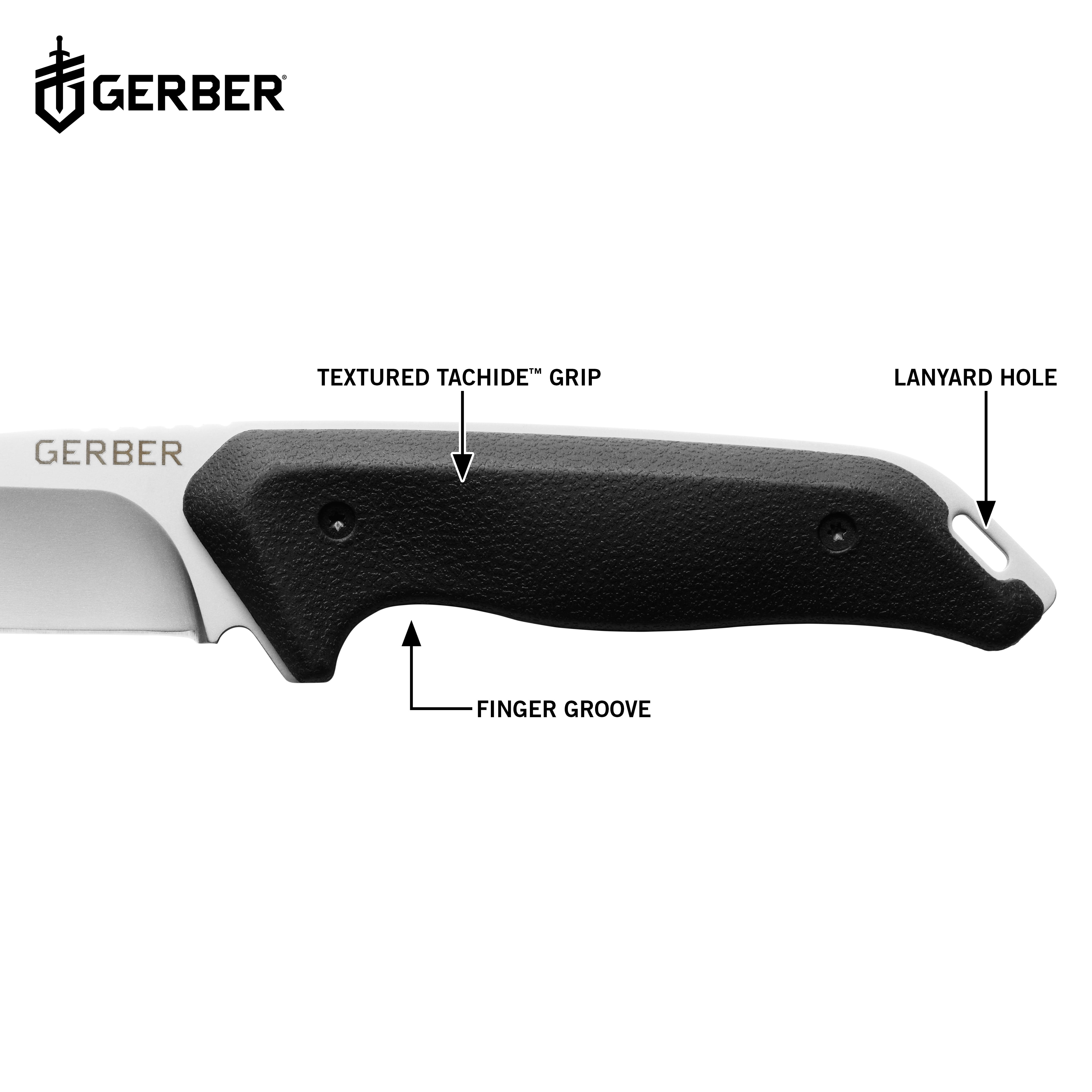 Gerber Moment Fixed Blade Knife, Full Tang, Stainless Steel. Black with Sheath, 1 Count