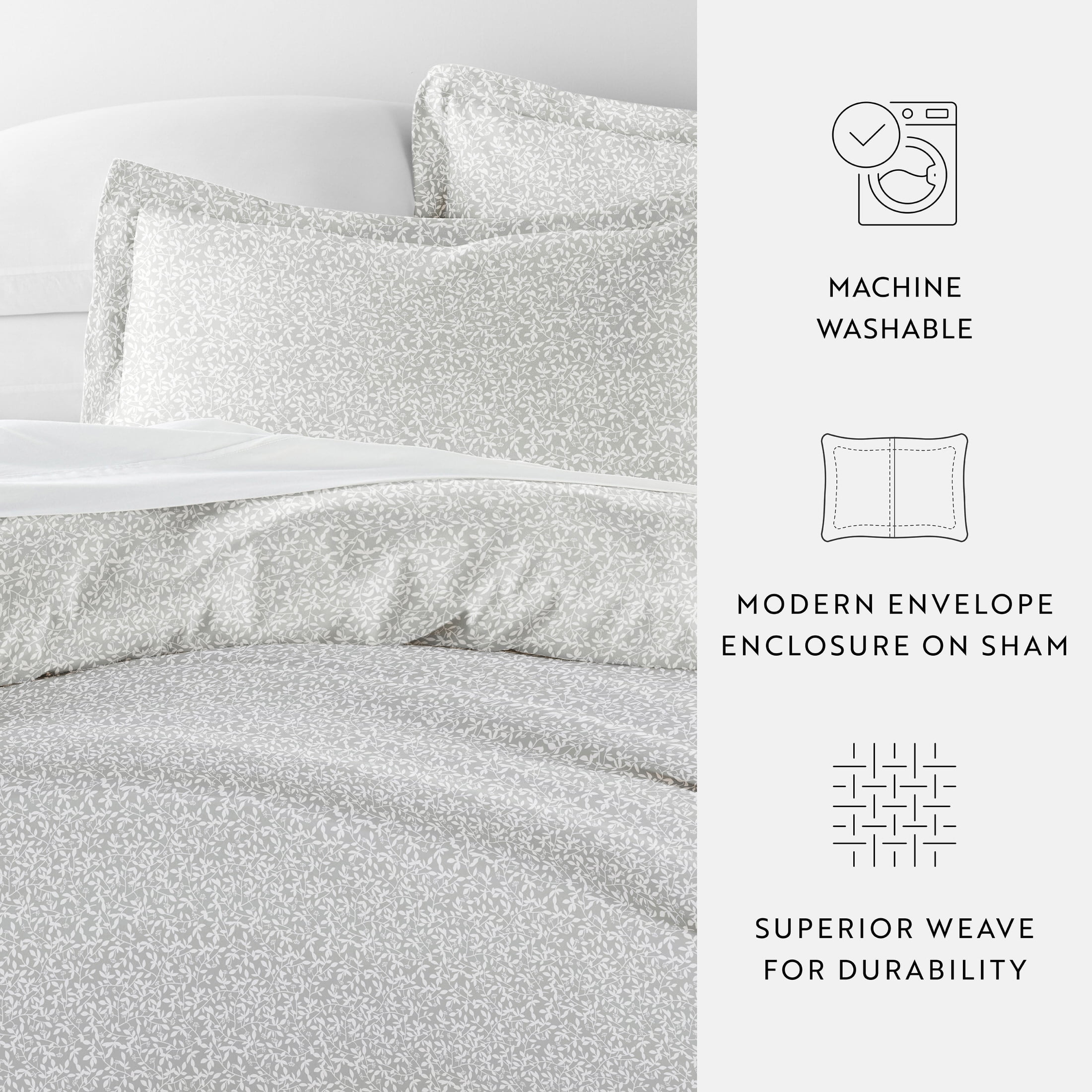 Noble Linens Gray Vine Trellis Print 3-Piece Duvet Cover Set, Full/Queen