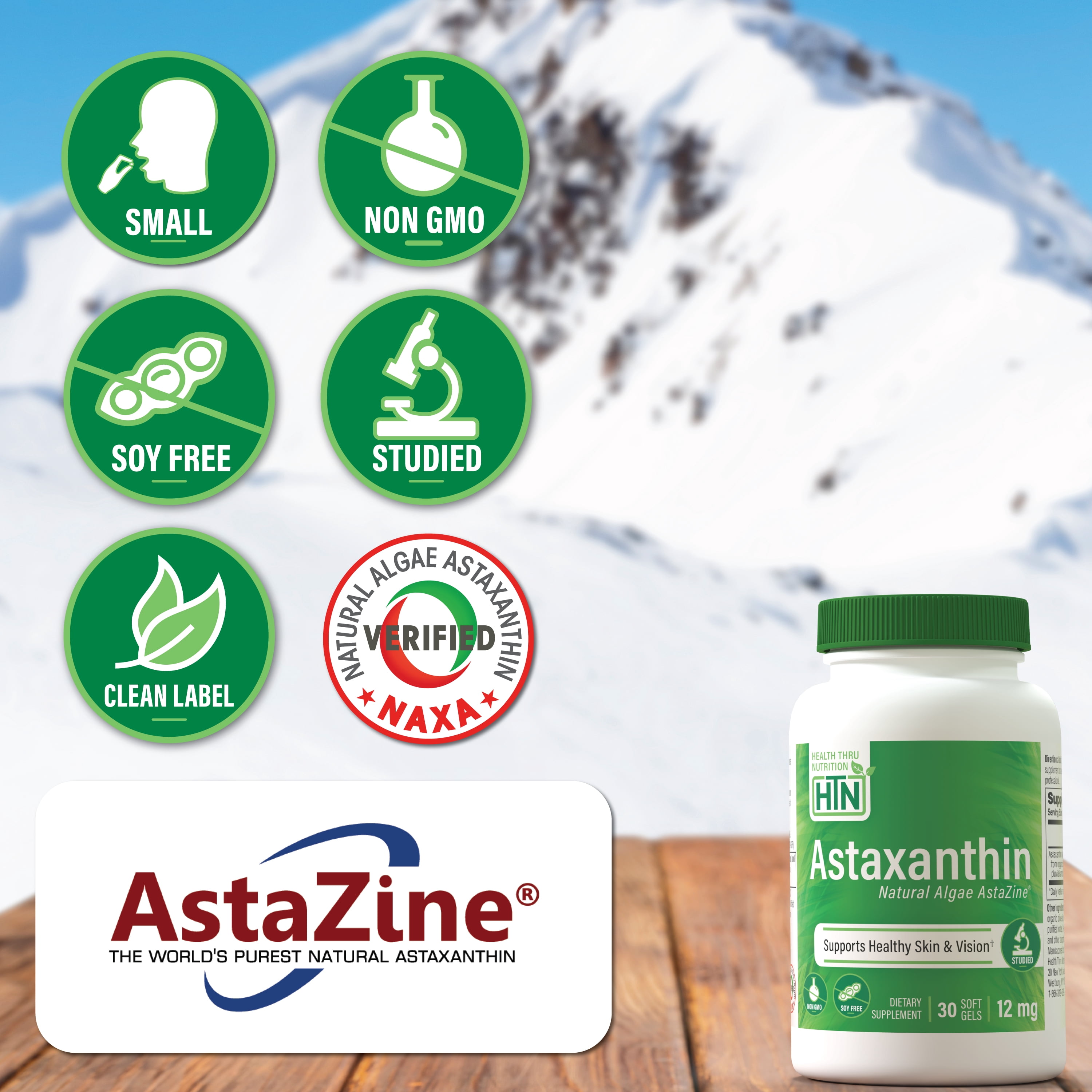 Astaxanthin 12mg (Non-GMO) 30 Softgels - Organically Grown as AstaZine® by Health Thru Nutrition