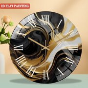 Round Glass Wall Clock, Black Gold Swirl Glass Wall Clock – Modern Abstract Art, Sleek Luxury Decor, Unique Home Accent, Statement Gift for Living Room Or Office Style 12×12inch(