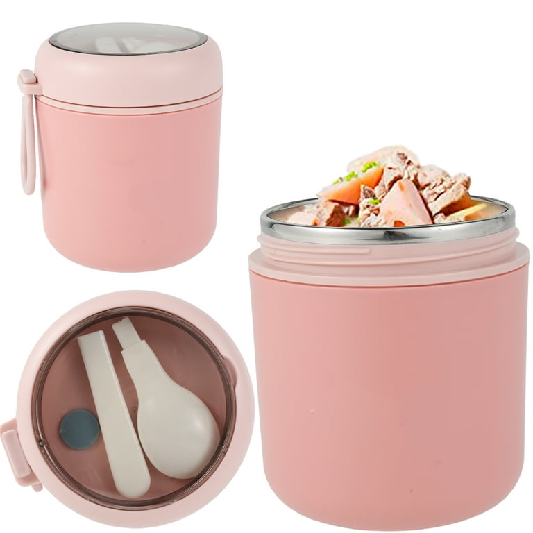Euwbssr Vacuum Insulated Food Jar Food Container with Foldable Spoon,Stainless Steel Thermal Soup Container Thermos Cup Jar for School Office Picnic