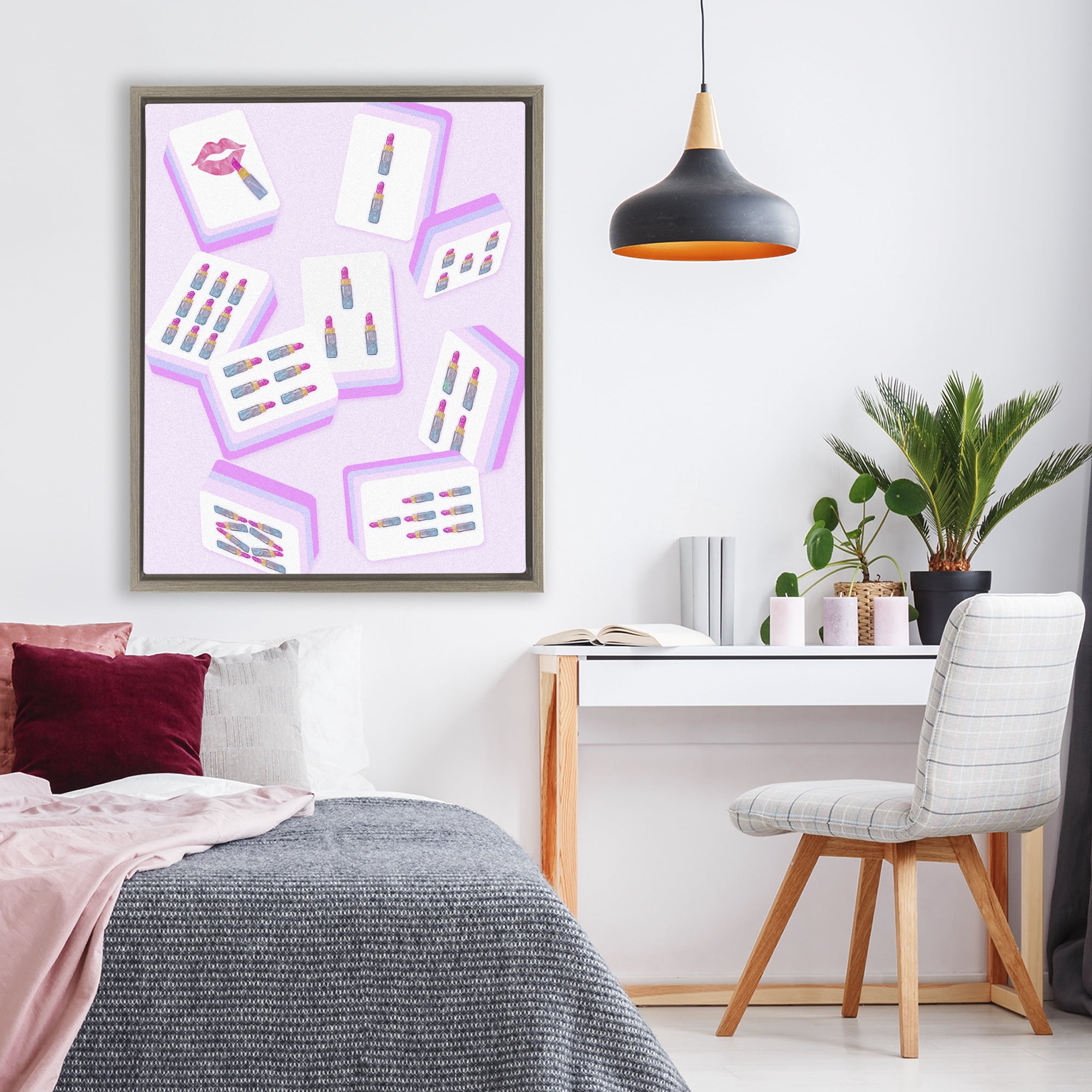 Stupell Industries Glam Lipstick Mahjong Tiles Brown Framed Floater Canvas Wall Art, design by Ziwei Li