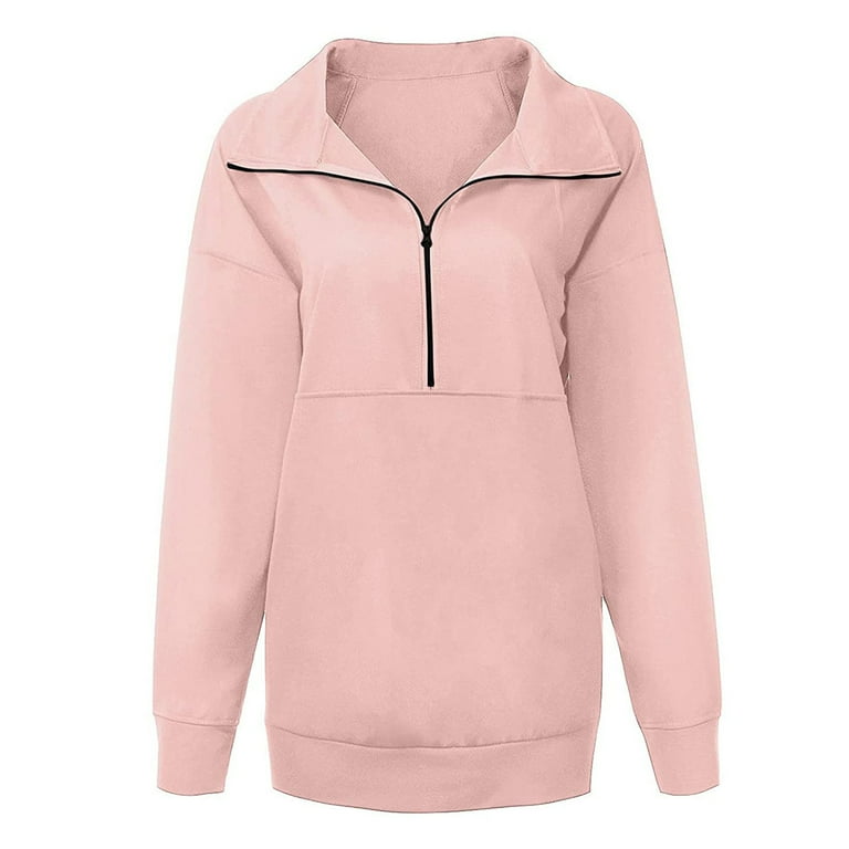 Zip Up Sweatshirt Women No Hood Athletic Casual Plain Color Long Sleeve Pullover Sexy Deep V Neck Shirts with Pockets