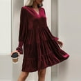 thumbnail image 2 of Maean Women’s Velvet Long Sleeve Dress Casual Fall V Neck A Line Flowy Formal Wedding Party Mini Dresses, 2 of 7