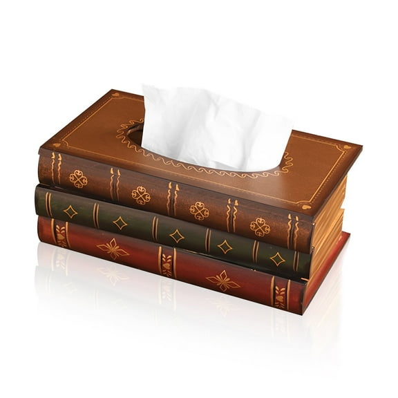 Wooden Tissue Box Cover Paper Towel Holder Fake Books Decoration - Bathroom, Living Room, Office, Car, and Kitchen