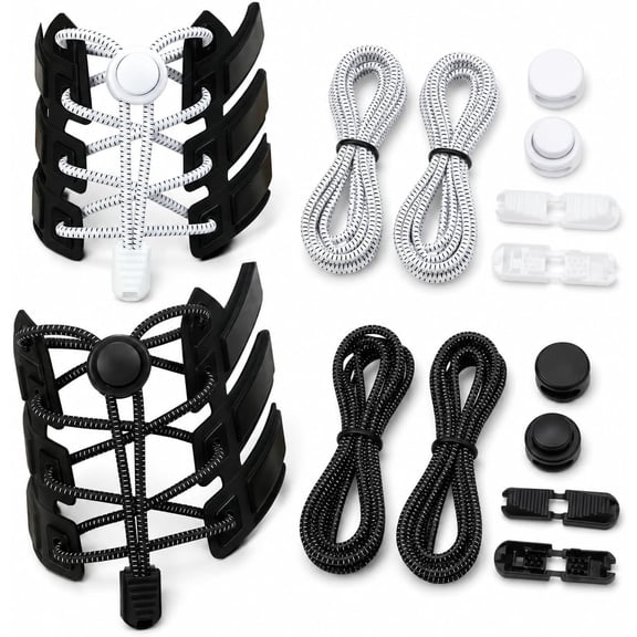 4 Pairs No-Tie Elastic Shoelaces with Locks, 43.3-Inch Black and White Bungee Shoe Laces for Sneakers, Boots and Casual Shoes