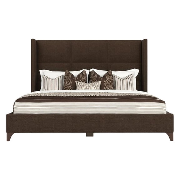 Bowery Hill Modern Upholstered Queen Bed in Brown Performance Fabric
