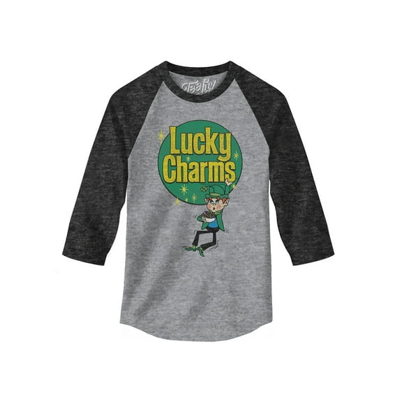 Tee Luv Men's Lucky Charms Raglan 3/4 Sleeve Cereal Shirt (S)