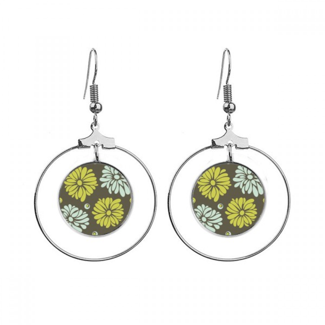 Flor planta amarillo flor de crisantemo Los pendientes cuelgan del aro de la joyería del círculo de la gota Unbranded M