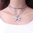thumbnail image 4 of Double Layer Necklace Fashion Rhinestone Butterfly Chain Necklace Bead Necklace, 4 of 10