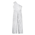 thumbnail image 2 of Eandarui Kids Sparkly Sequin One Shoulder Jumpsuit High Waist Long Leg Romper Birthday Party Fancy Silver 16, 2 of 3