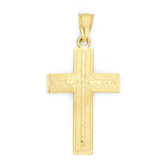 Golden Fire Solid 10k Gold Cross Pendant - Christian Jewelry, Protection Gift for Men and Women