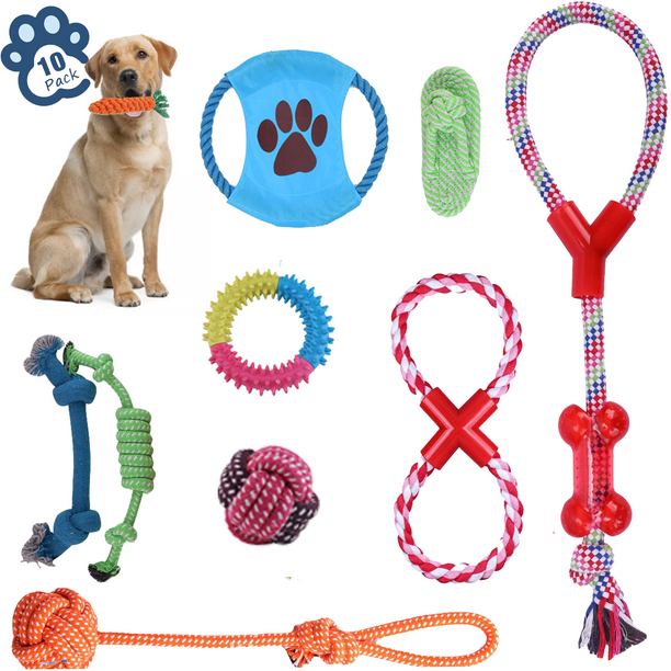 LECHONG Dog Rope Toys for Aggressive Chewers, 10 Pack of Pet Chew Rope