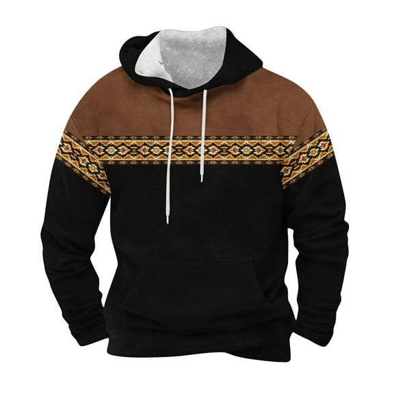 KeShDi Mens Zip Up Hoodie Workout Hoodies for Men Men Fashion Pockets Long Sleeve Ethnic Style Vintage Printing Hooded Sweatshirts Black 3X
