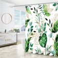 thumbnail image 5 of Juego de cortinas de ducha con hojas estilo bohemio de mediados de siglo: elegante diseño abstracto verde, acuarela tropical, decoración moderna para baño con ganchos, tela lavable, 5 of 5