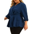thumbnail image 5 of MODA NOVA Juniors Plus Size Curve 3/4 Sleeve Peplum Bomber Work Blazer, 5 of 7