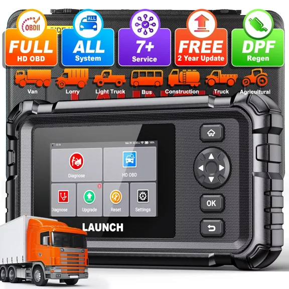 LAUNCH CRP129 HD Heavy Duty Truck Scanner, Full System Diesel Diagnostic Scan Tool with 7 Resets, D-P-F, Speed Limit Adjust, Commercial Code Reader for Heavy Truck Pickup Tractor Semi-Trucks