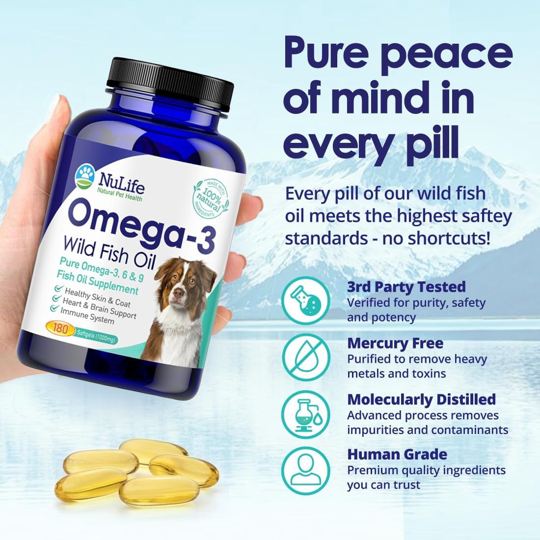 Fish Oil Omega 3 Capsules for Dogs, Skin & Coat, Shedding & Itch Relief, 180ct