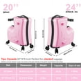 thumbnail image 2 of Children’s Ride-On Luggage, 20 Inch Kids Travel Suitcase with Safety Belt and Combination Lock for Secure School Trips and Camp Adventures (Pink), 2 of 8