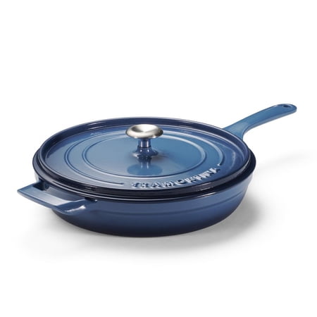Tramontina 12 Enameled Cast Iron Skillet with Lid, Blue‼️mild stains on skillet‼️