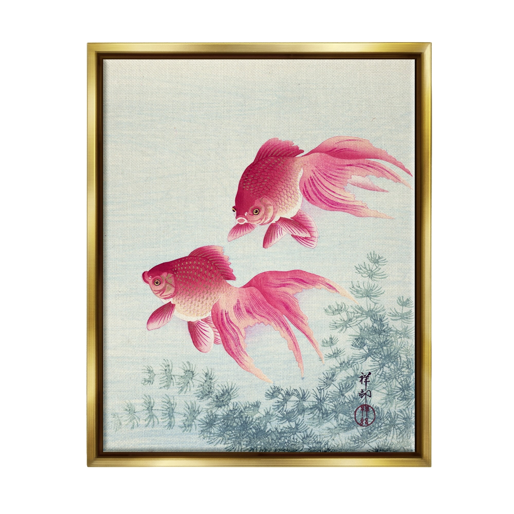 Stupell Industries Goldfish Ohara Koson Traditional Painting Fish Portrait Painting Metallic Gold Floating Framed Canvas Print Wall Art, Design by one1000paintings