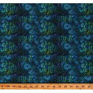 David Textiles 44 Cotton Peacock Feathers Fabric by the Yard, Blue 