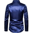 thumbnail image 3 of Men's Shiny Sequins Shirt Silk Like Satin Button Up Disco Party Dress Shirts Casual Long Sleeve Standard-Fit Tops, 3 of 4