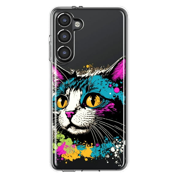 MUNDAZE Samsung Galaxy S23 Cool Cat Oil Paint Pop Art Shockproof Clear Hybrid Protective Phone Case Cover
