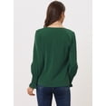 thumbnail image 4 of Blusa Con Cuello En V Para Mujer, Blusa Informal De Manga Larga Con Campana Fruncida Verde Oscuro M, 4 of 6