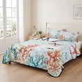 thumbnail image 2 of Twin Quilt Set 68''x86'', Coastal Blue Lightweight Summer Bedspread Coverlet Set with 2 Pillow Shams, Ocean Coral Starfish Shell Nautical Seagrass Breathable All Season Quilt Bedding for Dorm/Bedroom, 2 of 9