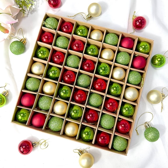 SINKOO 49pcs Christmas Ornaments for Mini Christmas Tree, 1.2inch Glittering Red Green Hanging Ornaments Perfect for Holiday Wedding Party Decor