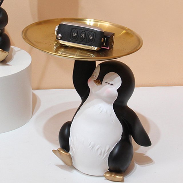 Estatua de pingüino moderno, almacenamiento de llaves, decoraciones de escritorio para , dormitorio, relojes de escritorio, joyas, exhibición lámina Soledad Estatua de pingüino