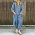 thumbnail image 2 of Womens 2 Piece Outfits Fall Vacation Two Piece Sets Plus Size Women'S Spring/Summer Round Neck Casual Solid Color Cotton/Linen Long Sleeve Pants Suit my items ordered, 2 of 7