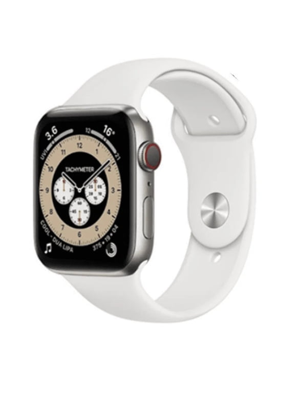 Restored Apple Watch Series 6 (GPS + Cellular) 40mm Silver Titanium with White Sports Band