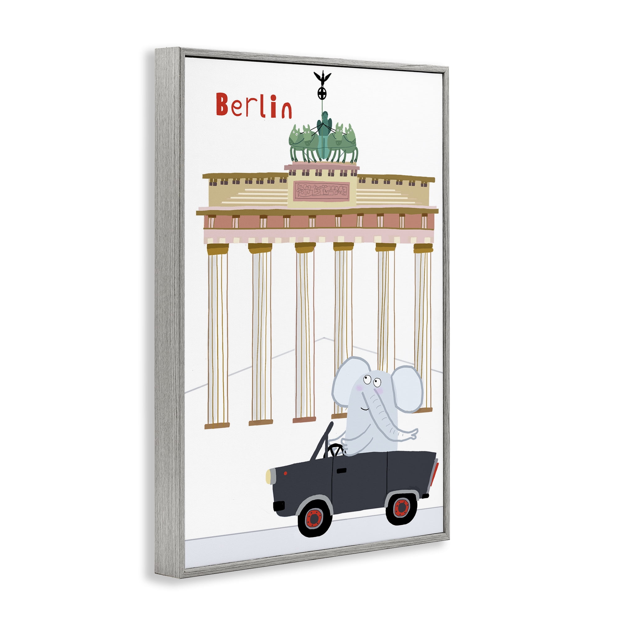 Elephant & Berlin Architecture Gray Framed Giclee Art, design by Carla Daly