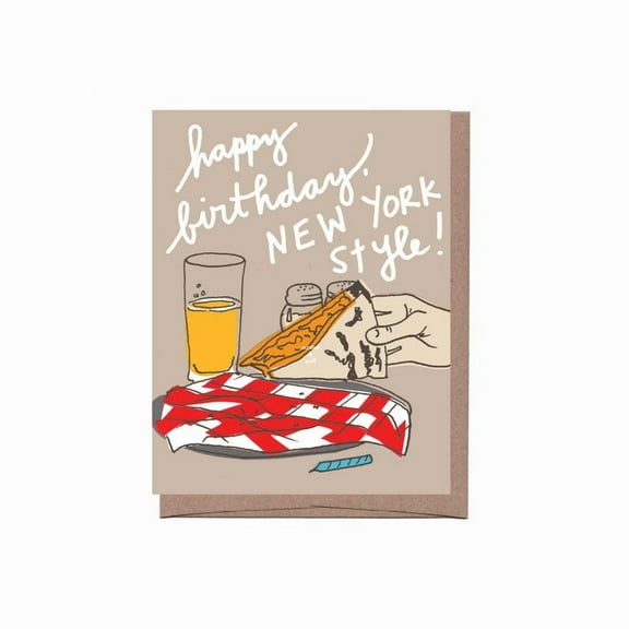 Happy Birthday New York Style Greeting Card - Funny Design with Pizza and Beer - Perfect for Celebrations
