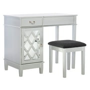 Linon Lattice Bedroom Vanity Set including Stool and Flip Top Mirror, Silver Finish