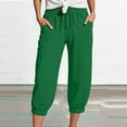 thumbnail image 2 of LIIPEE Casual Pants For Women Solid Color Elastic High Waist Drawstring Mid-Calf Ankle-Tied Sports Trousers Pants With Pockets Female Leisure Simply Lounging At Home Pants,Dark Green,M, 2 of 5