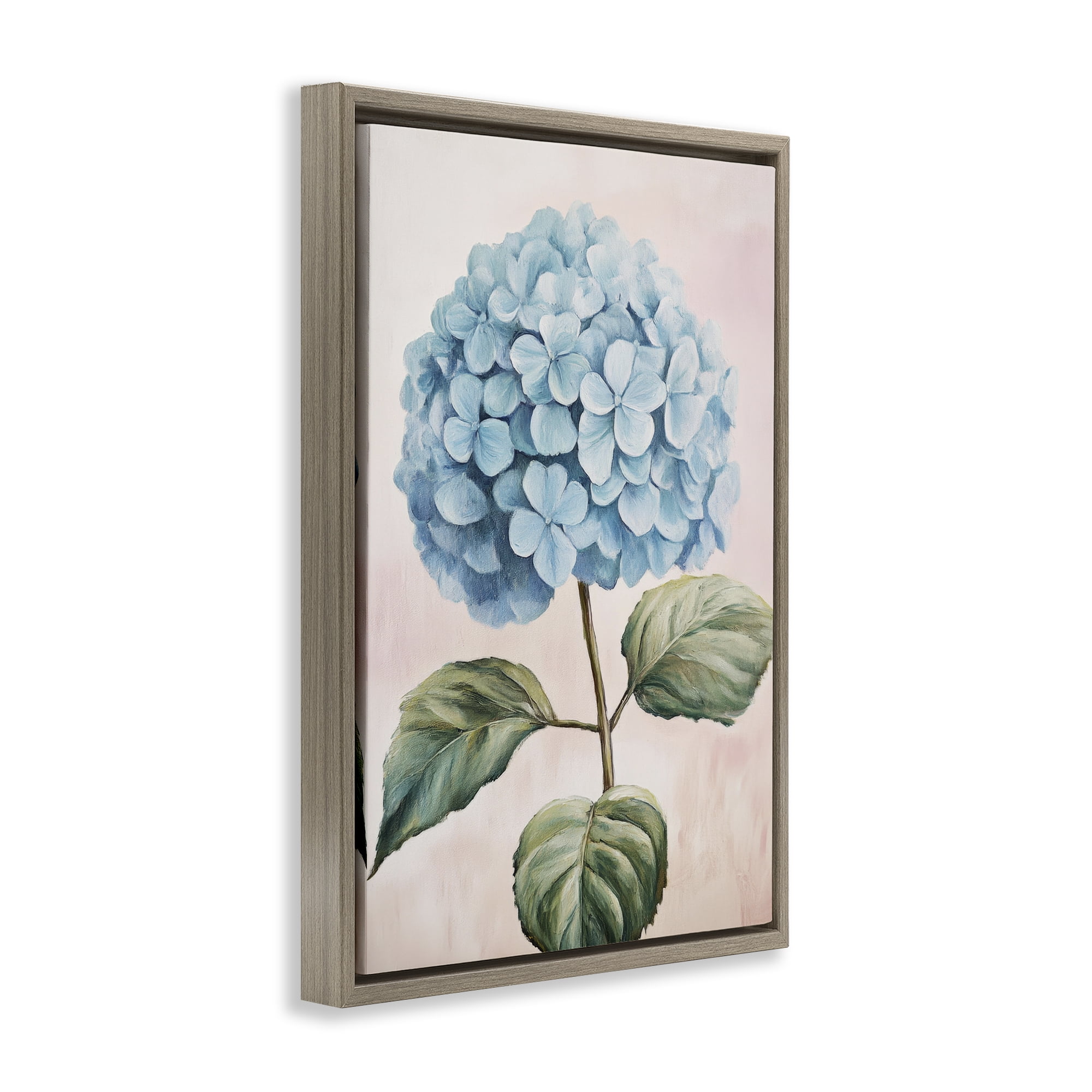Stupell Industries Delicate Baby Blue Hydrangea Brown Framed Floater Canvas Wall Art, design by Petal Prints Design