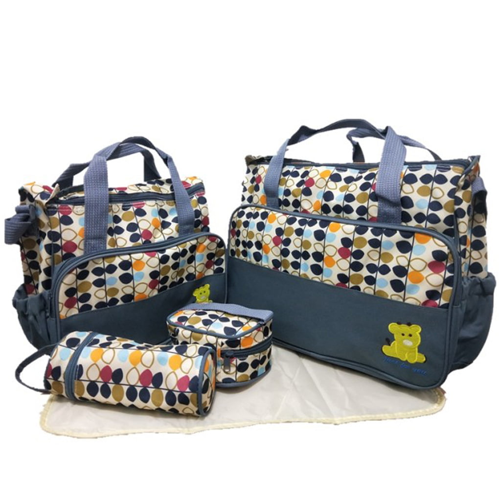 5pcs Baby Nappy Changing Bags Set Navy Mummy Shoulder Handbag Waterproof New 