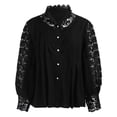 thumbnail image 4 of Bjutir Women Shirts Fashion Solid Lace Hollow Out Casual Button Shirt Stand Long Sleeve Shirt Blouse Top Black S, 4 of 8