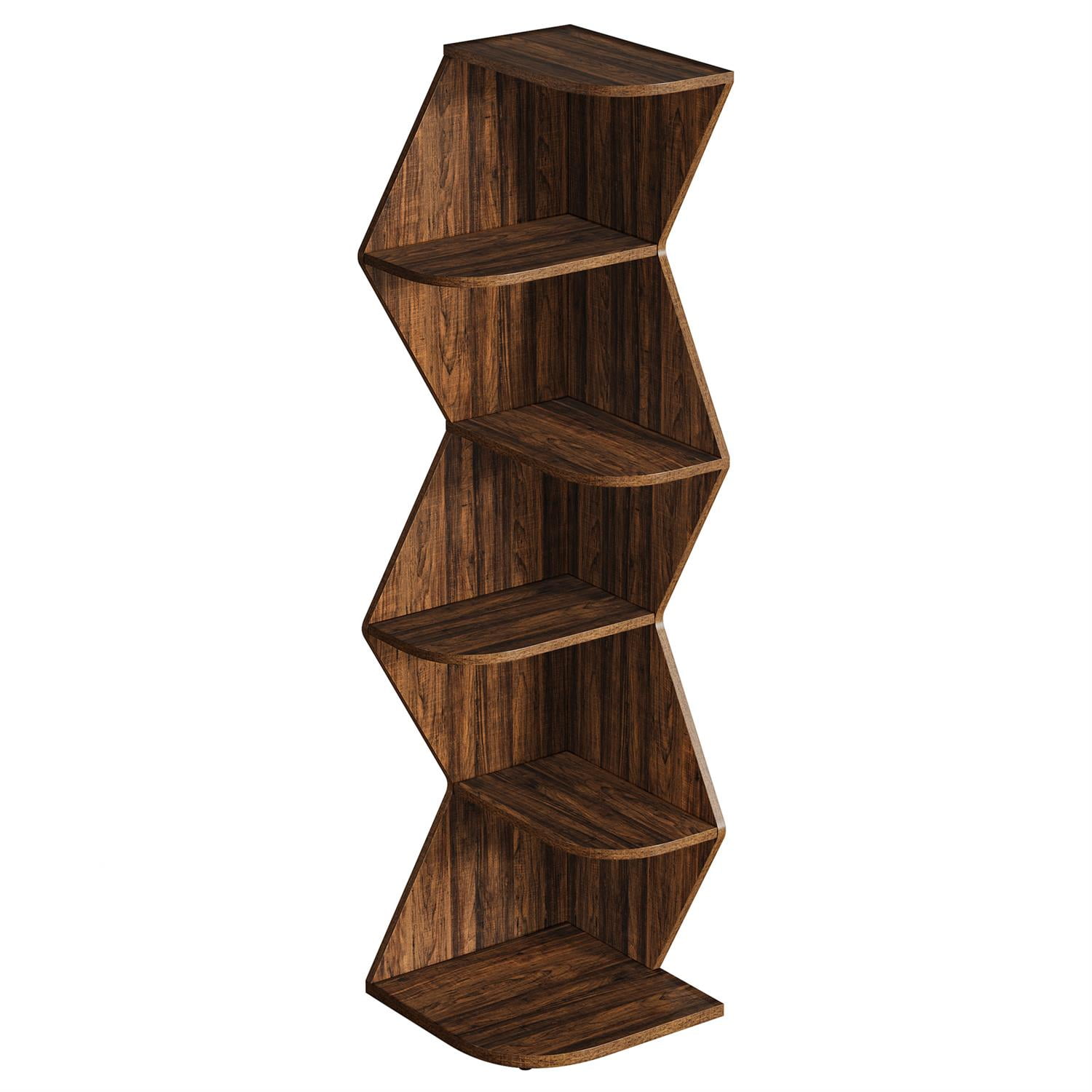Demi Bonn 5-Level Corner Shelf, 71.5" Corner Bookcase with Open Storage, Expandable Bookshelf for Living Room, Brown