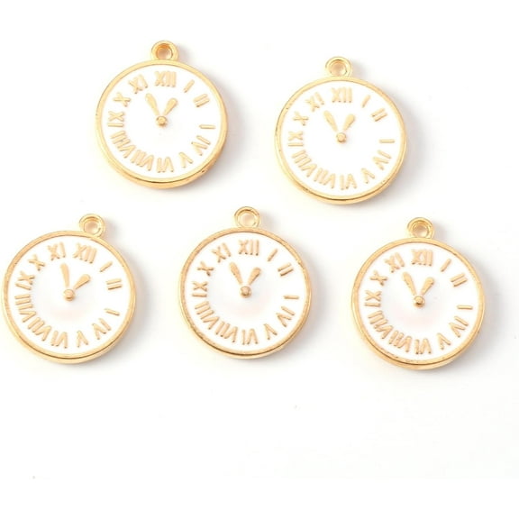 10pcs 10Pcs Alloy Enamel Clock Pendants Light Gold Clock Pendant Decoration Creamy White Pendant Ornament for Women Birthday Festival Elegant Gifts Jewelry 17x14x2mm Hole: 1.2mm 10pcs