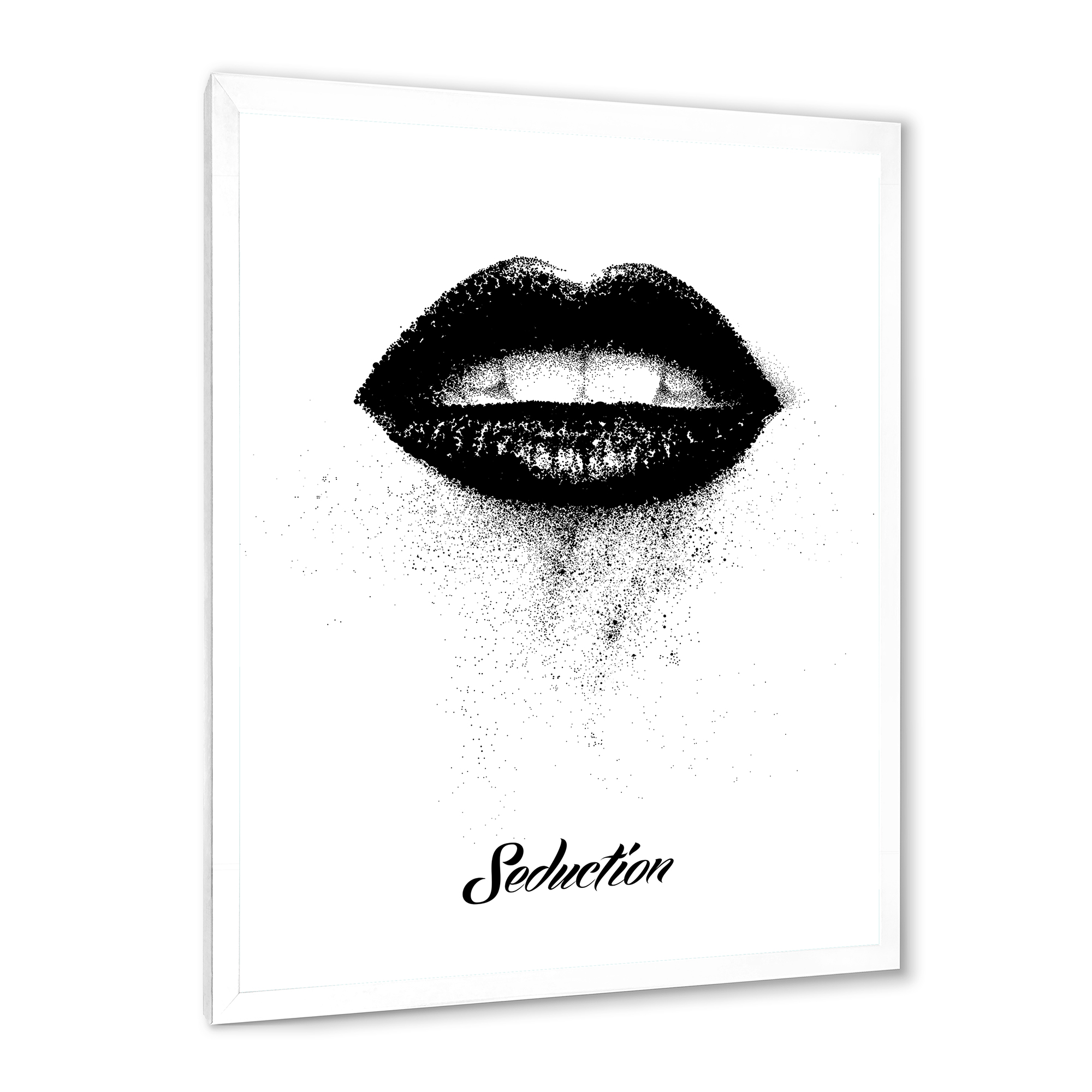 Designart 'Monochrome Black Female Lips' Modern Framed Art Print