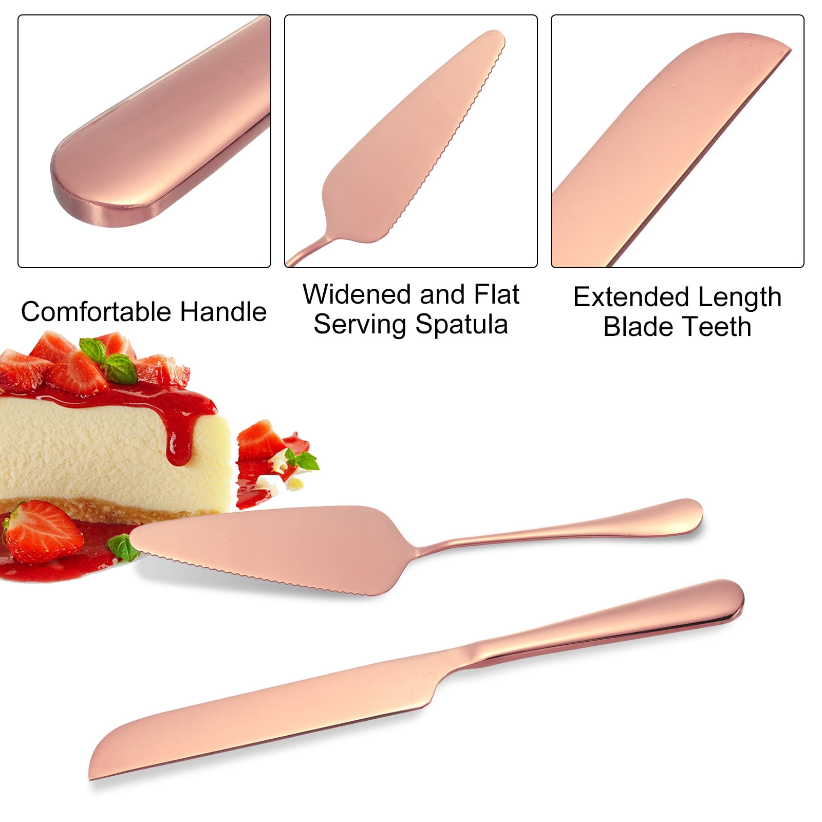 Unique Bargains Elegant Cake Knife and Server Set for Birthday Party Gift Pink