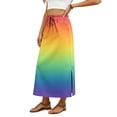 thumbnail image 4 of Gradient High Waisted Skirt, Casual Flowy Long Skirt with Slit and Pockets, Summer Ombre A-Line Slacks, 4 of 6