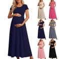 thumbnail image 1 of Sentmoon Maternity Maxi Dress Breathable Slim Fit Dress with Short Sleeves 2026 Summer Solid Color Short Sleeve Square Neck A Line Midi Dress Basic for Concert S-XXXL, 1 of 8